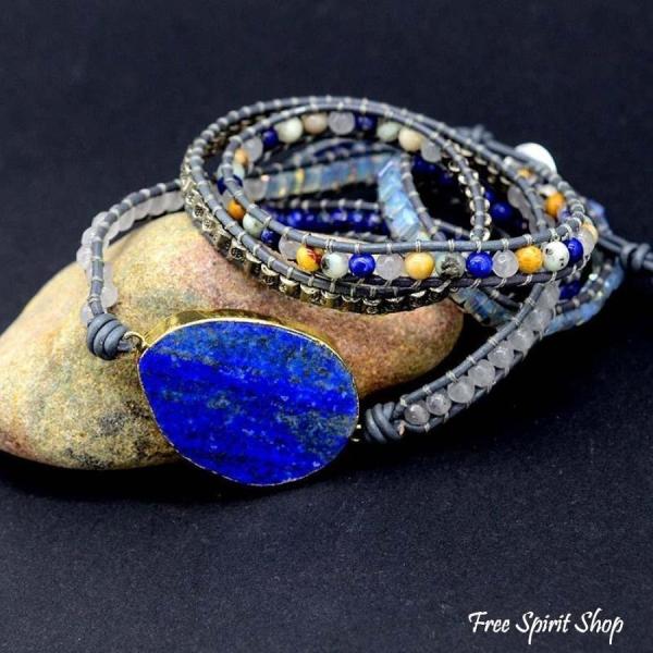 Wickelarmband aus Leder mit Lapislazuli