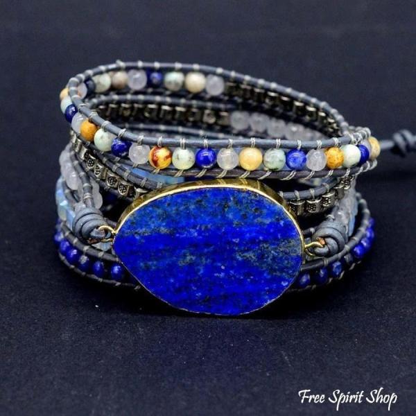 Wickelarmband aus Leder mit Lapislazuli