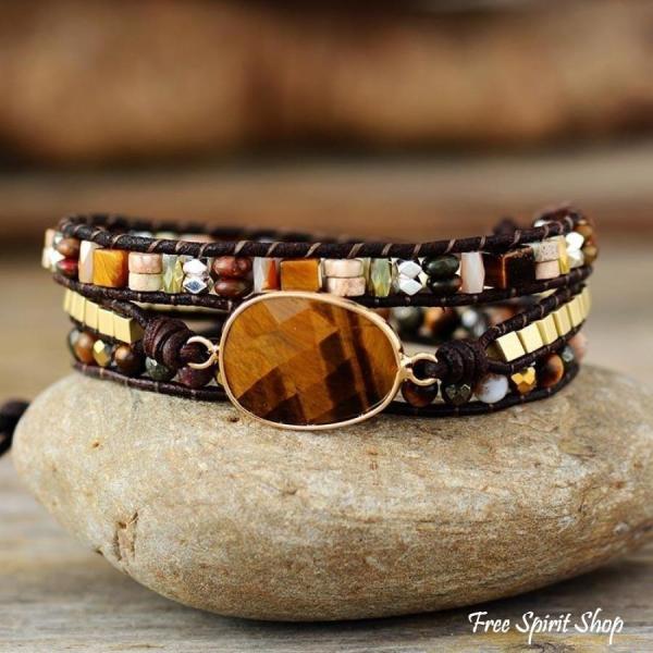Wickelarmband mit Tigerauge & Natursteinperlen