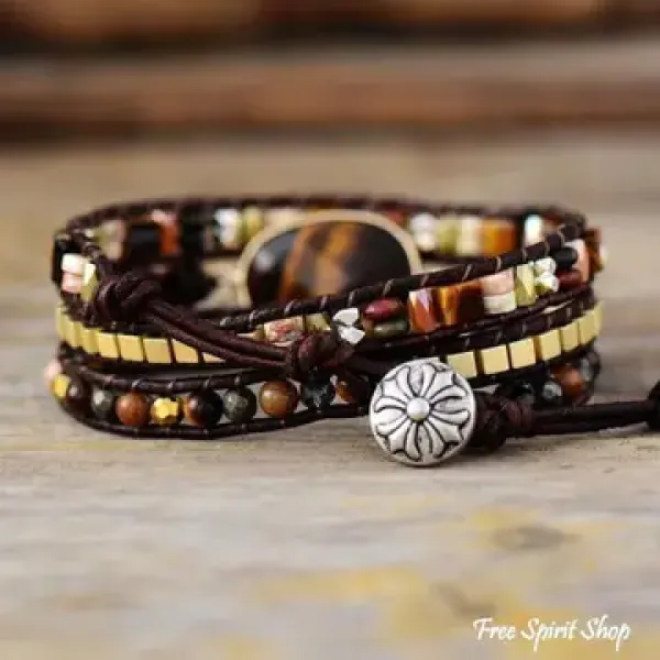 Wickelarmband mit Tigerauge & Natursteinperlen