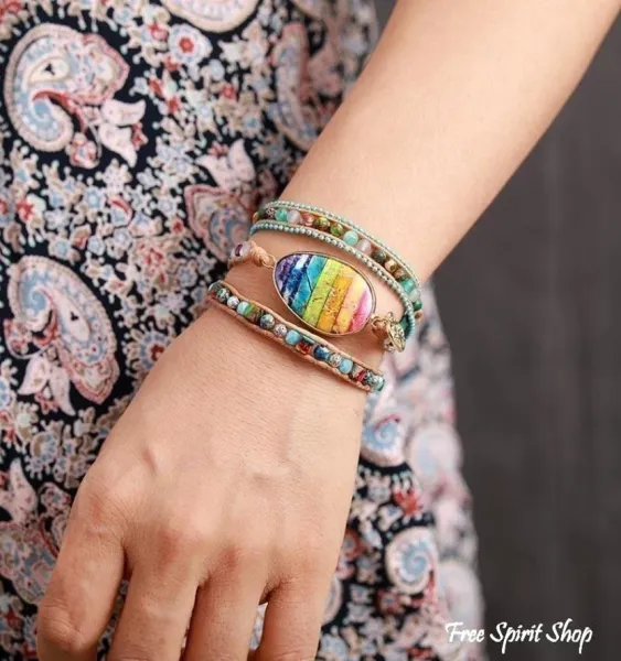 Gemischte Steine und Regenbogen-Chakra Wickelarmband