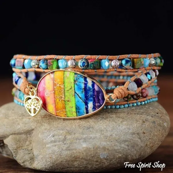 Gemischte Steine und Regenbogen-Chakra Wickelarmband
