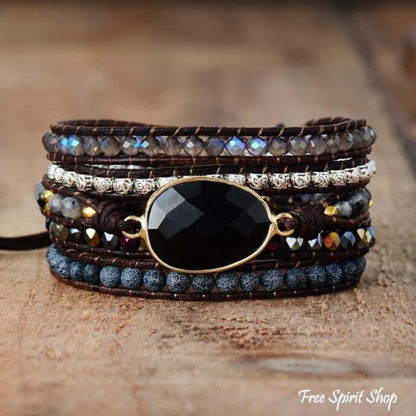 Wickelarmband mit natürlichen schwarzen Onyx-Perlen