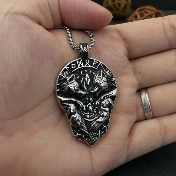 Halskette mit doppeltem Wolf-Anhänger im Vintage-Stil