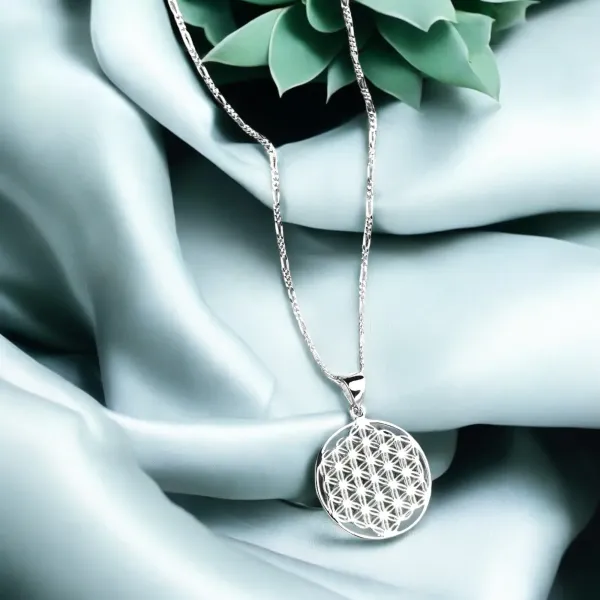 925 Silber Blume des Lebens Kette – Symbolanhänger 20 mm – 50 cm