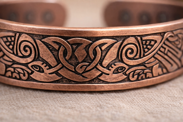 Kupferarmband Symbolisches Vogelpaar – Verstellbar | 15 mm Breit | 43 g | 6 Magnete | Ornamentales Muster