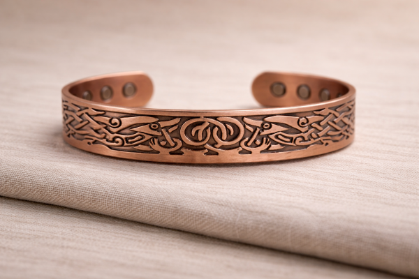 Kupferarmband Nordisches Vogelpaar mit Symbol – Verstellbar | 13 mm Breit | 33,5 g | 6 Magnete | Symbolarmband