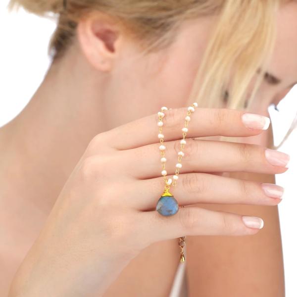 Labradorit & Süßwasserperlen Armband – mit Labradorit Tropfen