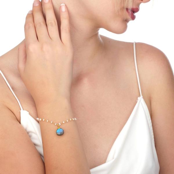 Labradorit & Süßwasserperlen Armband – mit Labradorit Tropfen