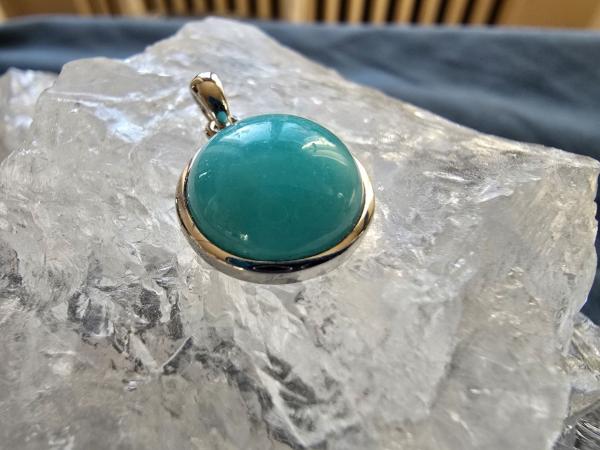 Silberanhänger mit Cabochon - Amazonit / rund 12 mm