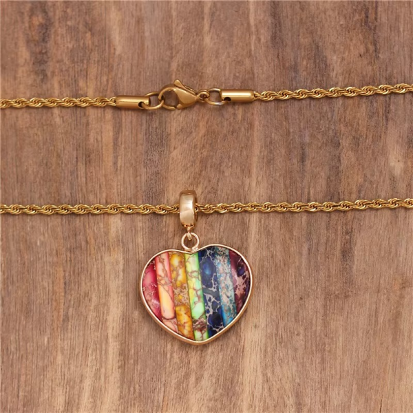 7 Chakra Herz Kette – Kaiser-Jaspis | Edelstahl goldfarben