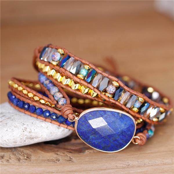 5-lagiges Wickelarmband aus Lapislazuli, Sodalith & Hämatit mit großem Lapislazuli