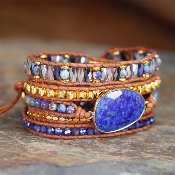 5-lagiges Wickelarmband aus Lapislazuli, Sodalith & Hämatit mit großem Lapislazuli