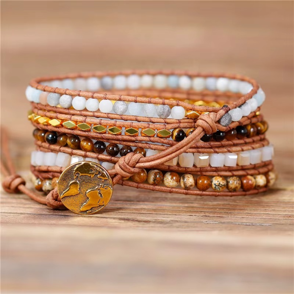 Manschettenarmband mit weißem Drusy Stein – Lederarmband im Boho Stil