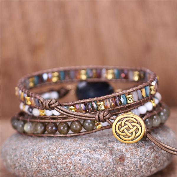 Wickelarmband mit Labradorit und Natursteinperlen
