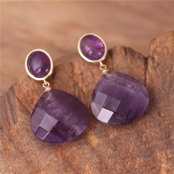 Amethyst Tropfenohrringe – Vergoldet