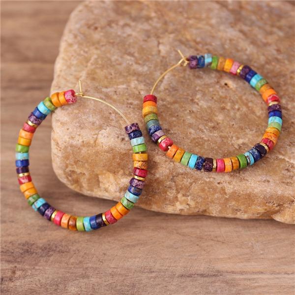 7 Chakra Jaspis Creolen – Bunte Natursteinperlen