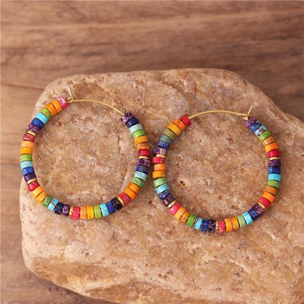 7 Chakra Jaspis Creolen – Bunte Natursteinperlen