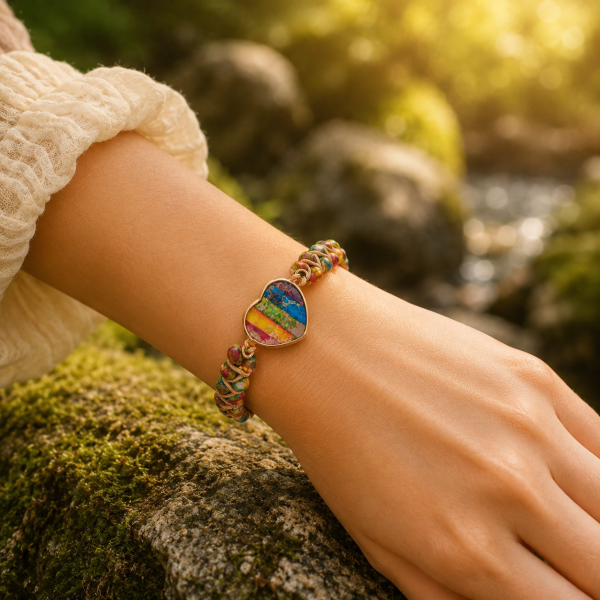 Veganes 7-Chakren Naturstein-Armband mit Herz – handgefertigt