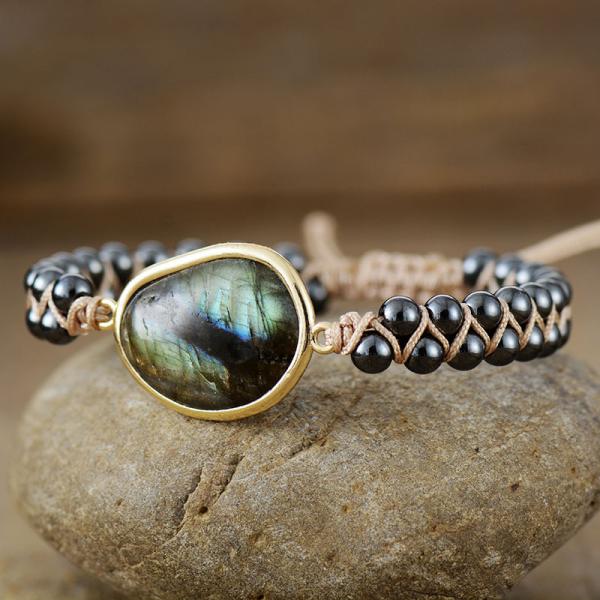 Labradorit Armband mit Natursteinperlen – handgefertigt, vegan