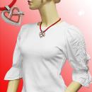 Kette Landhaus-Stil Anhänger Metallguss Herzbrezel rot-silbergrau Kordel rot 45cm