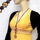 Kette 2x Walze goldfarbig braun Kordel braun-oliv 90cm