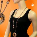 Kette 58mm Ring Kunststoff beige-braun Kette Aluminium kupferfarben 95cm