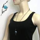 Kette 72x19mm Zinn-Anhänger blau-türkisfarben Kunststoff Kordel schwarz