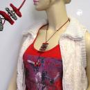 Kette Kunststoff Koralle rot-marmoriert altsilber Kordel dunkelrot 70cm