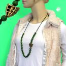 Kette Kunststoffperlen grün-glänzend Holzperlen grün Kordel grün 90cm