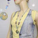 Kette 40mm Scheibe gehämmert türkis blau Kunststoff Kordel hellblau 90cm