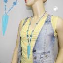 Kette 97x28mm Dreieck lang türkis-hellblau Kunststoff Kordel hellblau 90cm