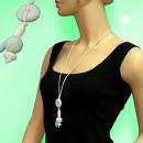 Kette Kunststoffperlen hellblau-beige Kordel beige 80cm