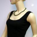 Kette 10mm Perle Kunststoff olivgrün-matt mit 4mm Perlen silberfarben 50cm