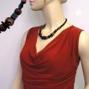 Kette Facettenperle schwarz und rot-gold-schwarz lackierte Kunststoffperlen 50cm