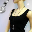 Kette 47x34mm Anhänger Kunststoff chromfarben Kordel schwarz 90cm