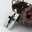 Kette 35x20mm Kreuz Edelstahl schwarz emailliert Kordel schwarz 90cm