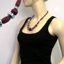 Kette Kunststoffperlen schokobraun weinrot altsilbergrau 55cm