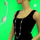 Kette Kunststoffperlen mint-grün-marmoriert Kordel weiß 110cm