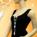 Kette 40x18mm Blatt Kunststoff elfenbeinfarben Kordel weiß 100cm