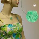 Kette 30x22mm Stufenperle Kunststoff mint-transparent Edelstahldraht 45cm