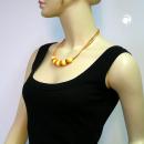 Kette 16mm-Perle gelb orange altmessingfarben Kordel gelb orange 50cm