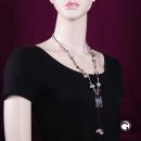 Kette 35x25mm Pillow-Perle Kunststoff wolfsgrau Kordel zweifarbig beige braun90cm