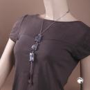 Kette 3x Pillow-Perle Kunststoff wolfsgrau Kordel 80cm