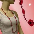 Kette geknotet Kunststoffperlen rot-glänzend Kordel rot 100cm