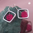 Ohrhaken Ohrhänger Ohrringe 58x39mm Viereckrahmen silberfarben mit Spiralperle lila Kunststoff