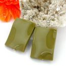 Ohrhaken Ohrhänger Ohrringe 56x25mm Viereck Kunststoff gewellt oliv-glänzend