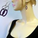 Ohrhaken Ohrhänger Ohrringe 60x16mm Kettenglieder lila-altsilber Kunststoff Aluminium