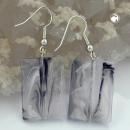 Ohrhaken Ohrhänger Ohrringe 45x17mm Viereck Kunststoff gewellt weiß-grau