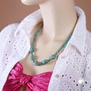 Kette Krokoperle und Olive türkisgrün mit patina Kunststoff 55cm